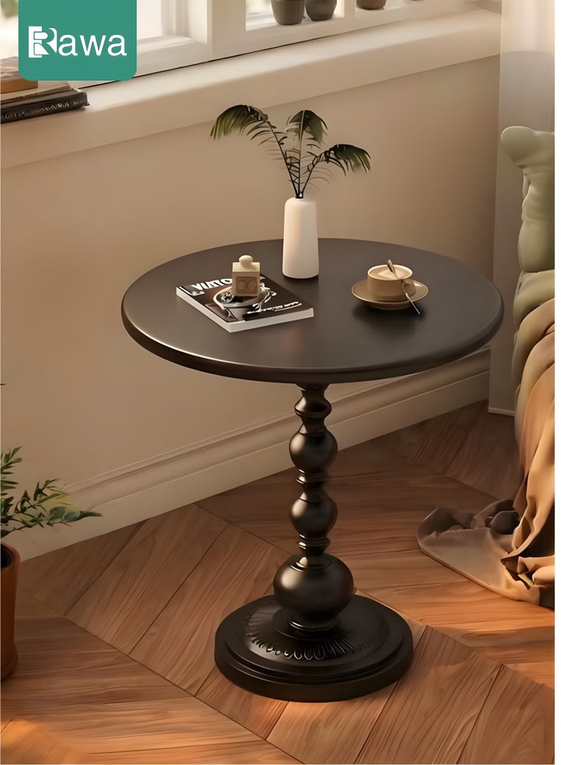 روعة طاولة جانبية معدنية مستديرة، طاولة قهوة كلاسيكية للأريكة، طاولة جانبية صغيرة لغرفة المعيشة، طاولة خدمة كلاسيكية، طاولة بقاعدة بارزة لغرفة المعيشة والمكتب (سوداء) - Image 1